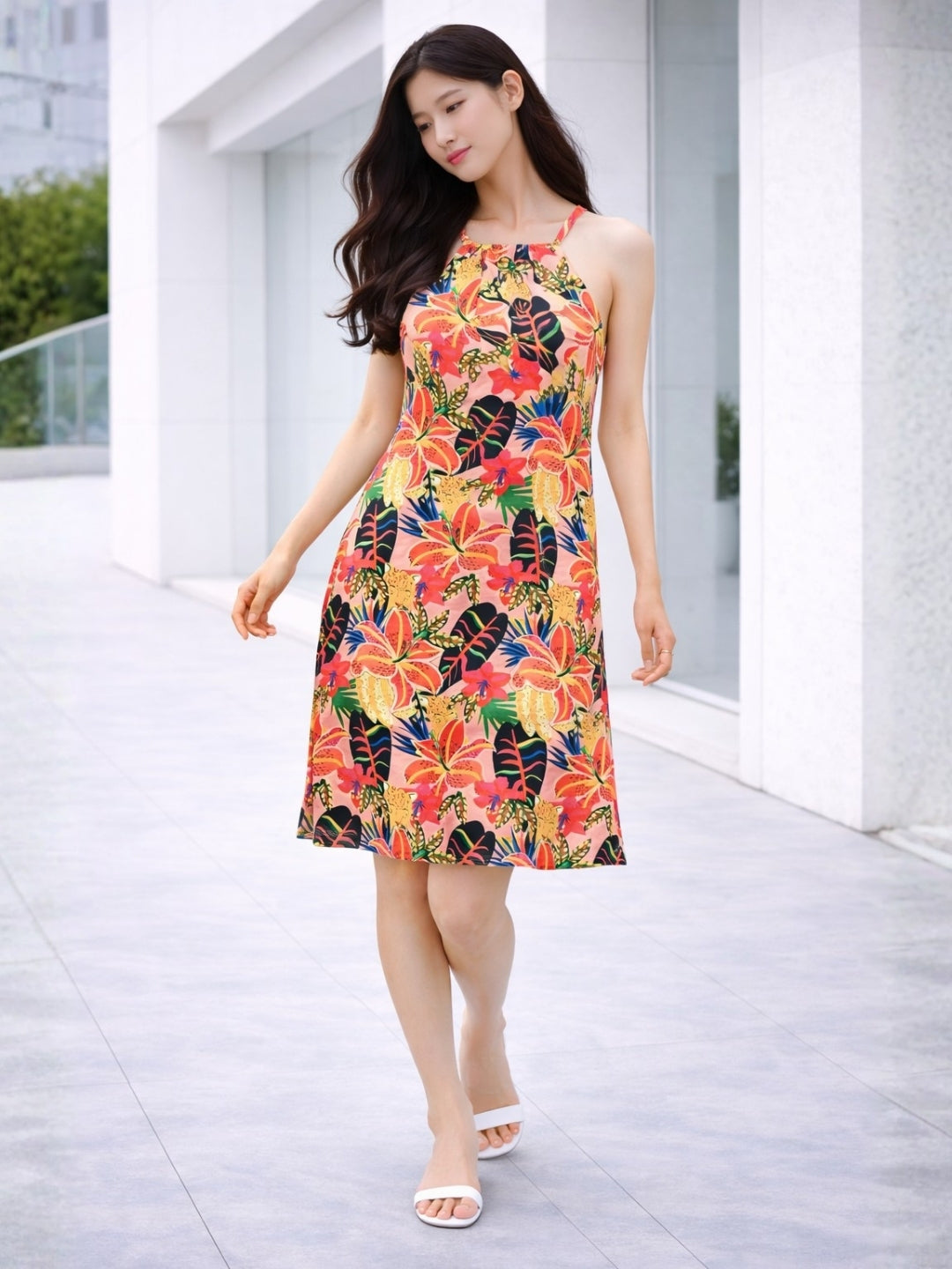 Clobug Women Printed Halter Neck Dress