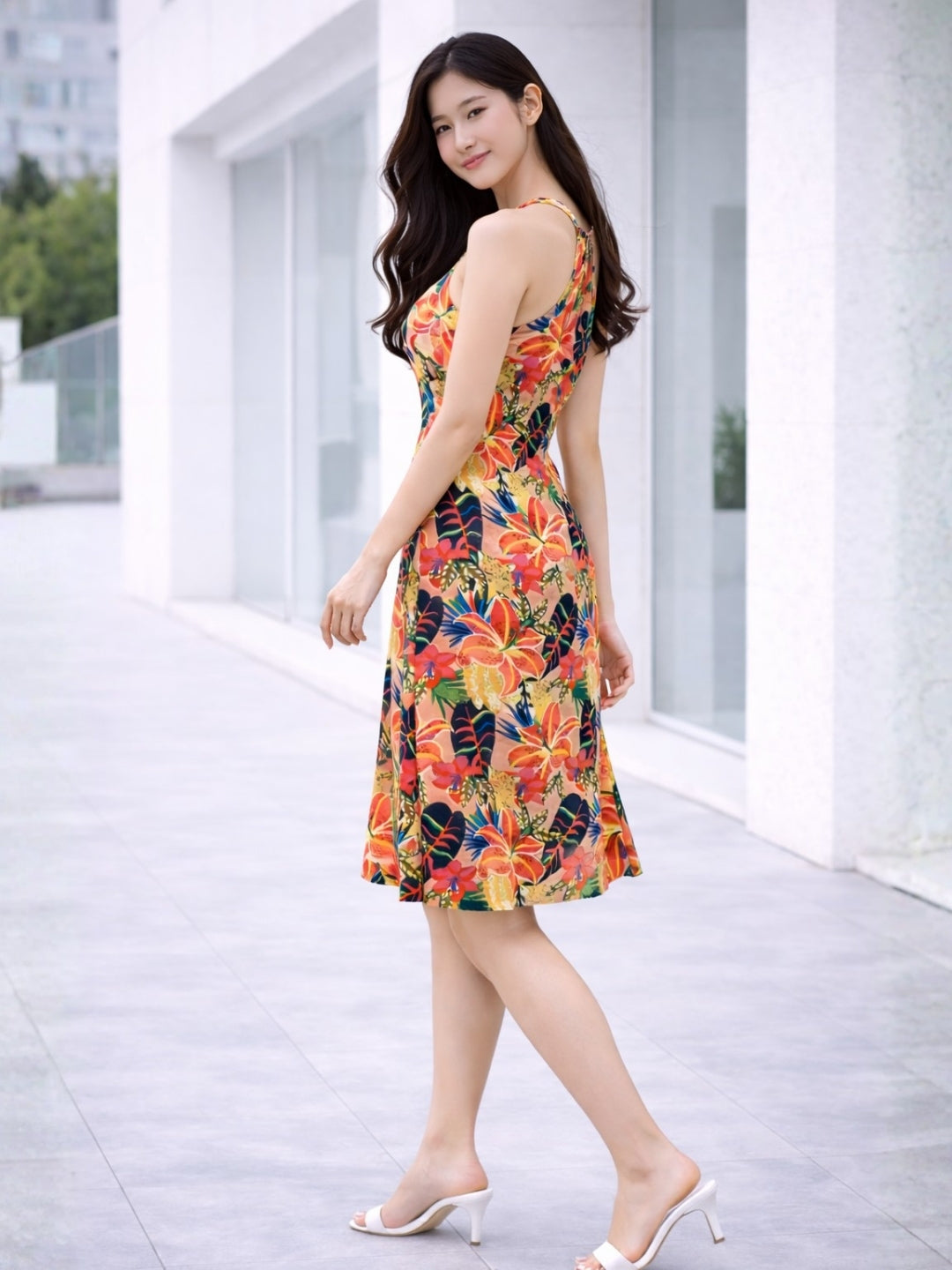 Clobug Women Printed Halter Neck Dress