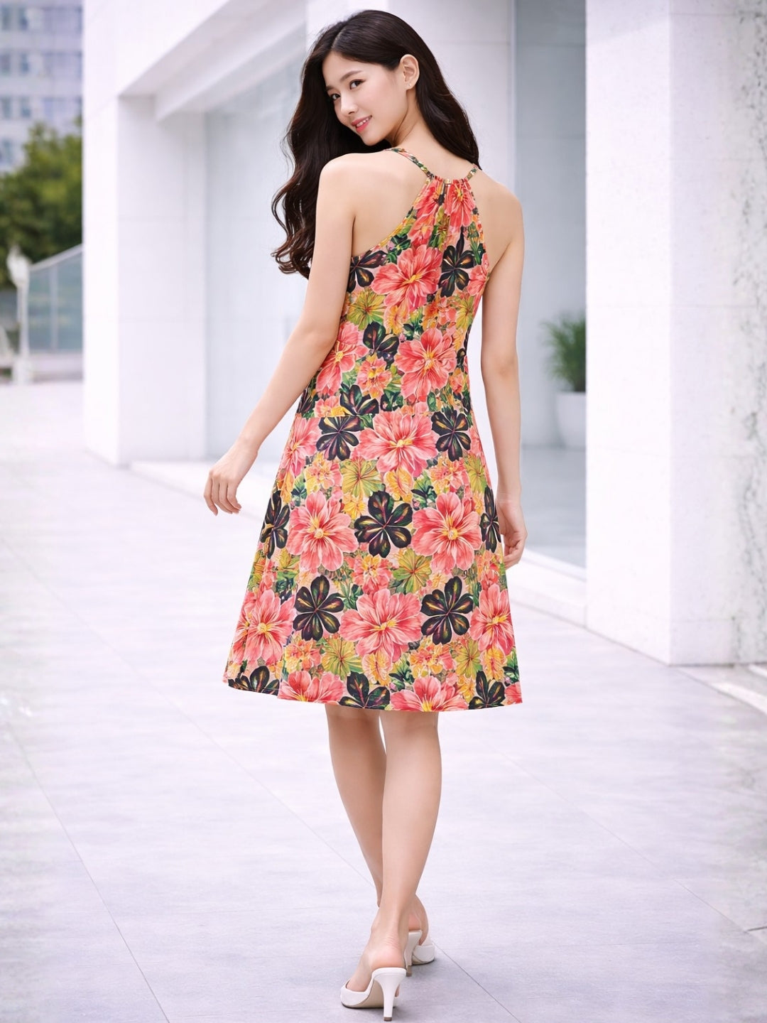 Clobug Women Printed Halter Neck Dress