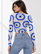 Clobug Women Full Sleeve Eye Print Top