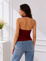 Women's Maroon V-Neck Top