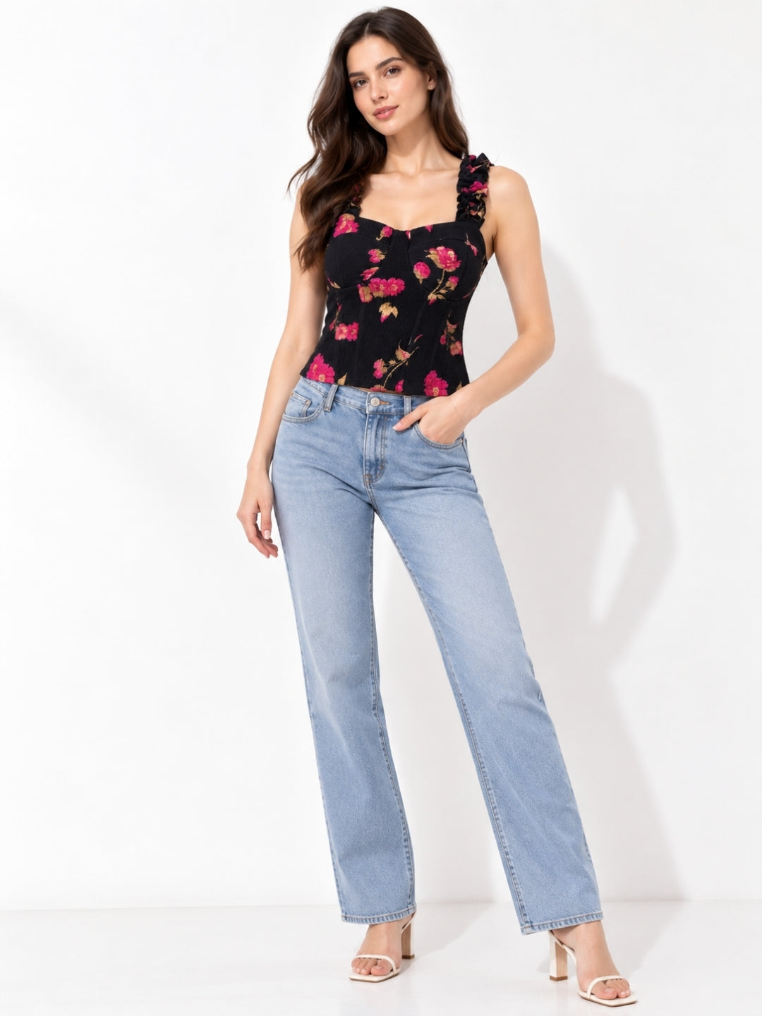 Printed White Sleeveless Top