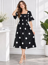 Black Polka Dot Midi Dress