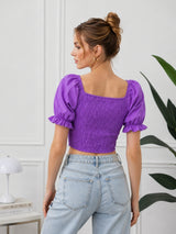 Clobug Women Square Neck Short Sleeve Crop Top