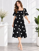 Black Polka Dot Midi Dress