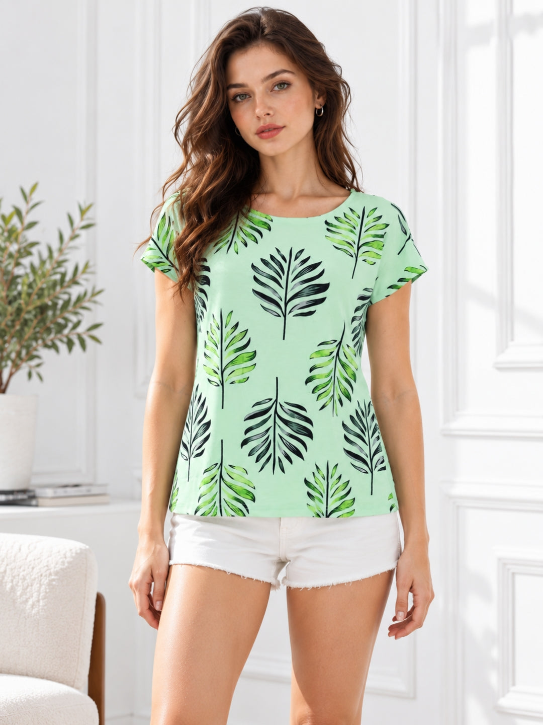 Clobug Stylish Printed Round Neck Top for Women – Trendy Summer Top