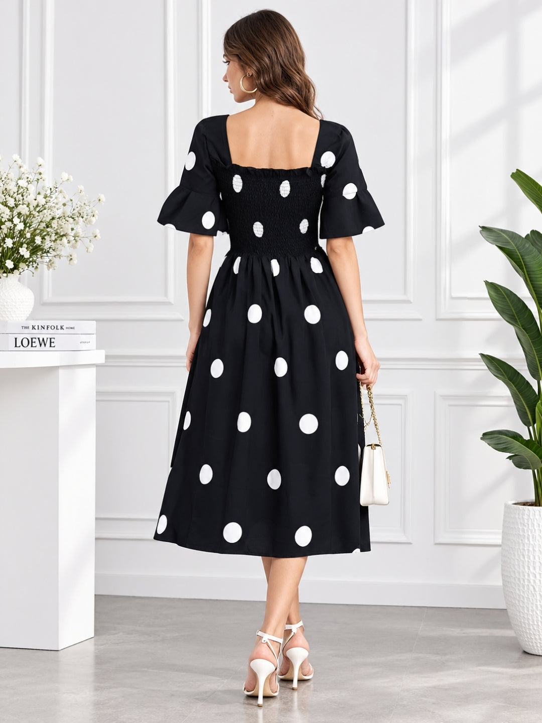 Black Polka Dot Midi Dress