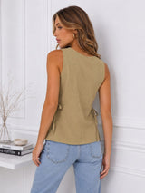 Women's Beige Textured Sleeveless Side Tie Top