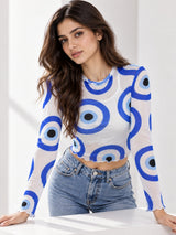 Clobug Women Full Sleeve Eye Print Top