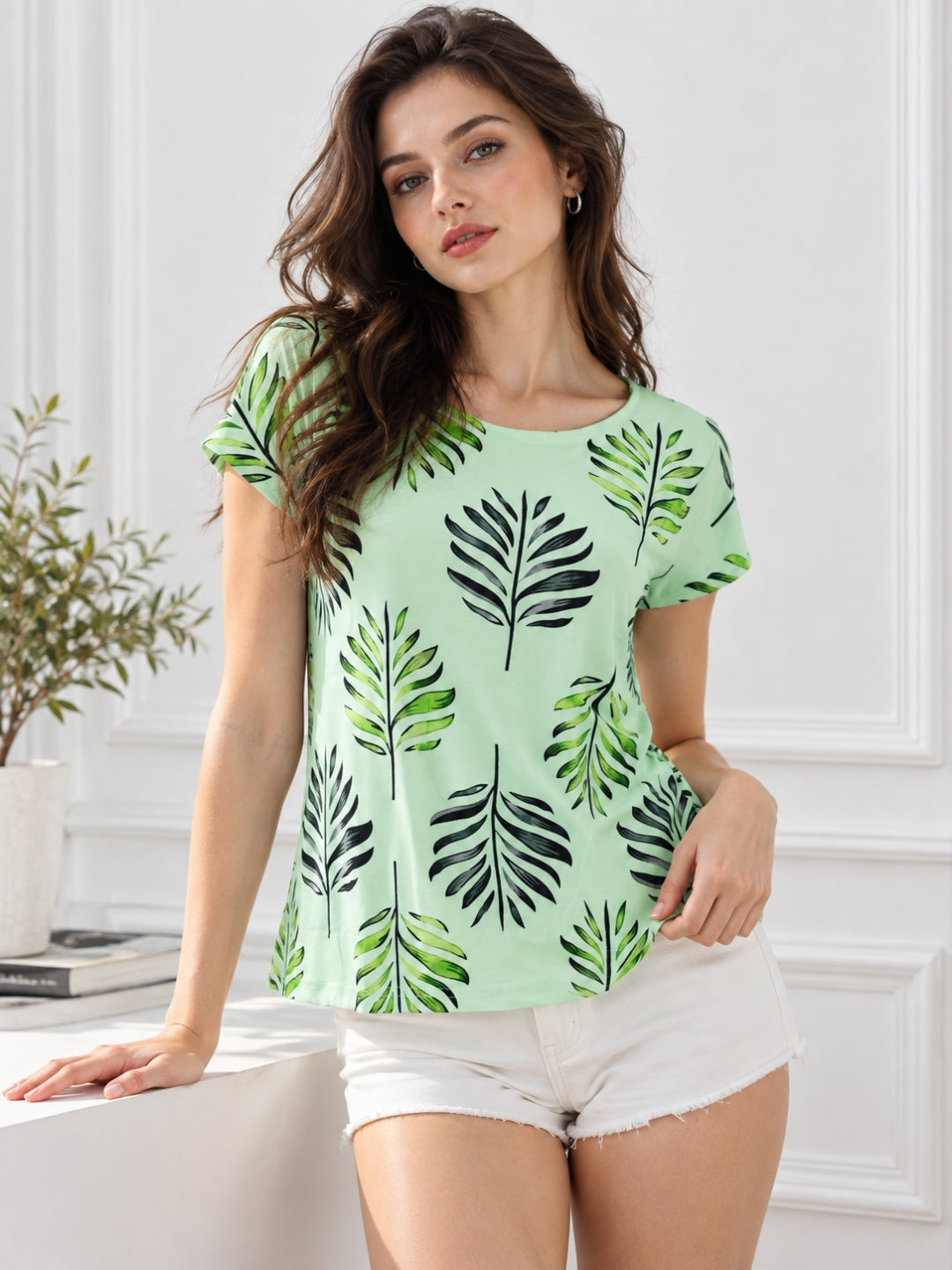 Clobug Stylish Printed Round Neck Top for Women – Trendy Summer Top