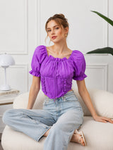 Clobug Women Square Neck Short Sleeve Crop Top