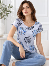 Clobug Stylish Printed Round Neck Top for Women – Trendy Summer Top