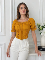 Clobug Women Square Neck Short Sleeve Crop Top