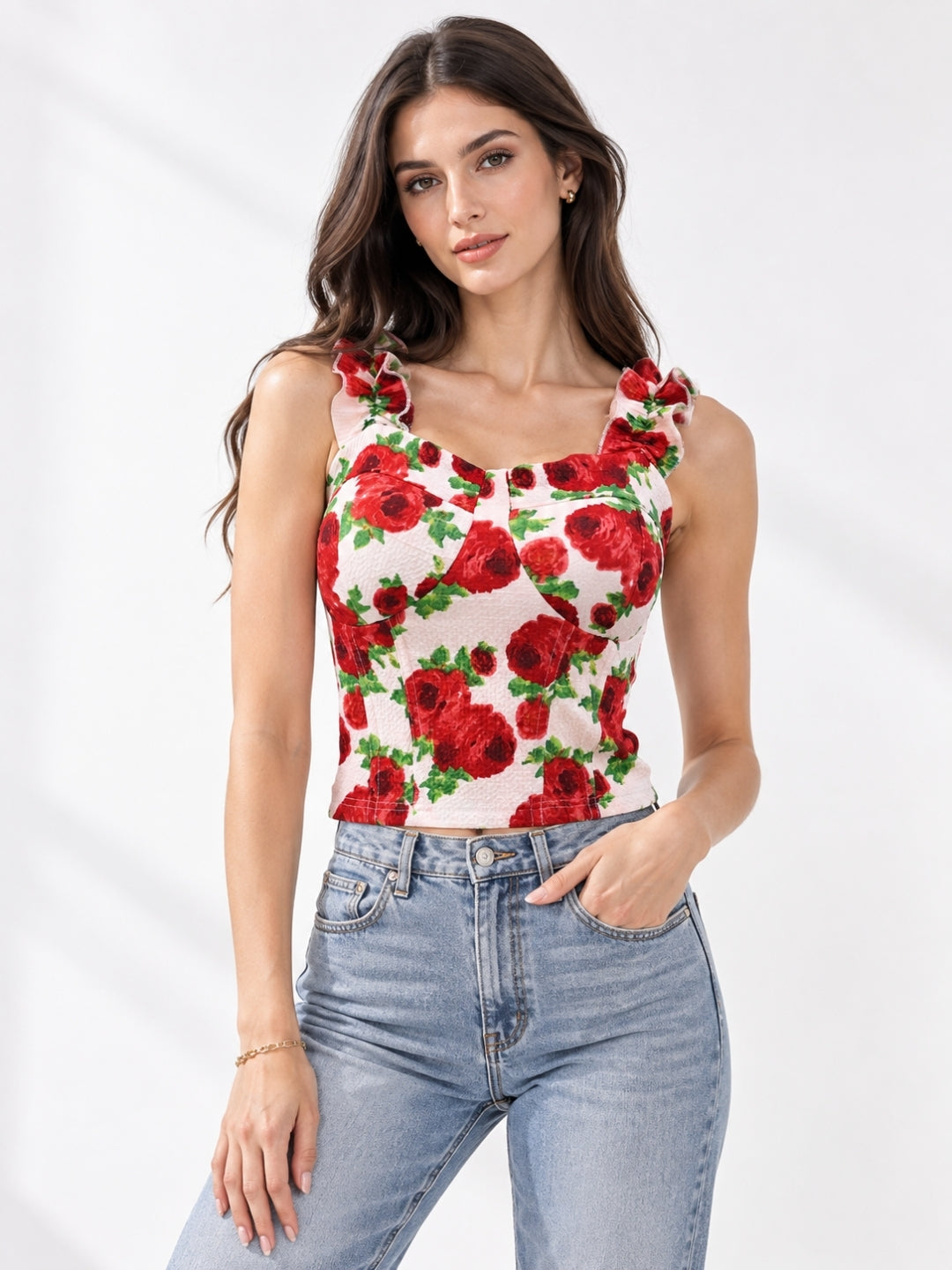 Printed White Sleeveless Top