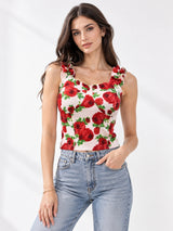 Printed White Sleeveless Top