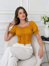 Clobug Women Square Neck Short Sleeve Crop Top
