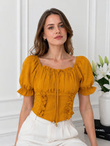 Clobug Women Square Neck Short Sleeve Crop Top