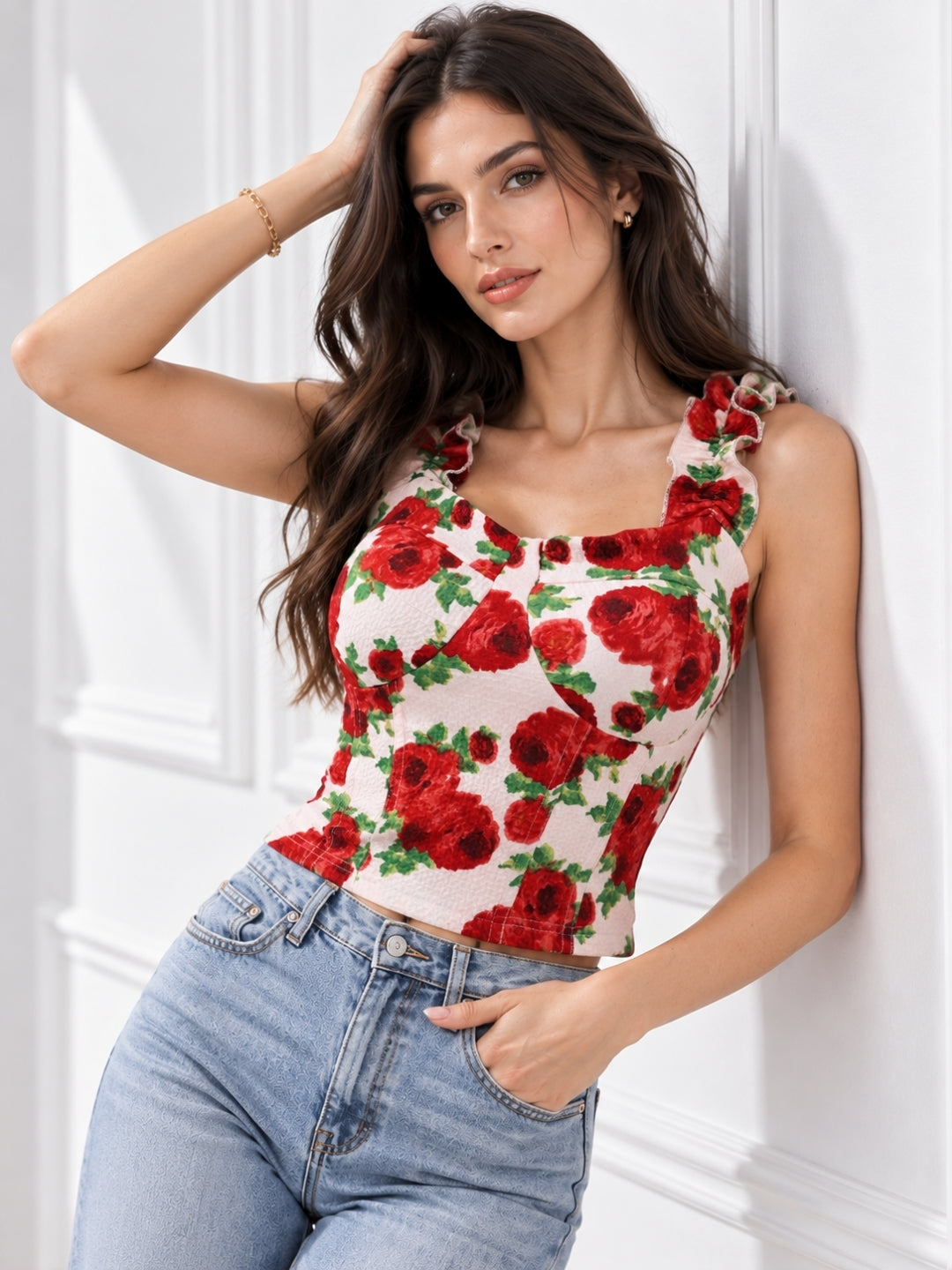 Printed White Sleeveless Top