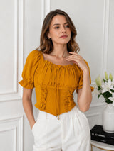 Clobug Women Square Neck Short Sleeve Crop Top