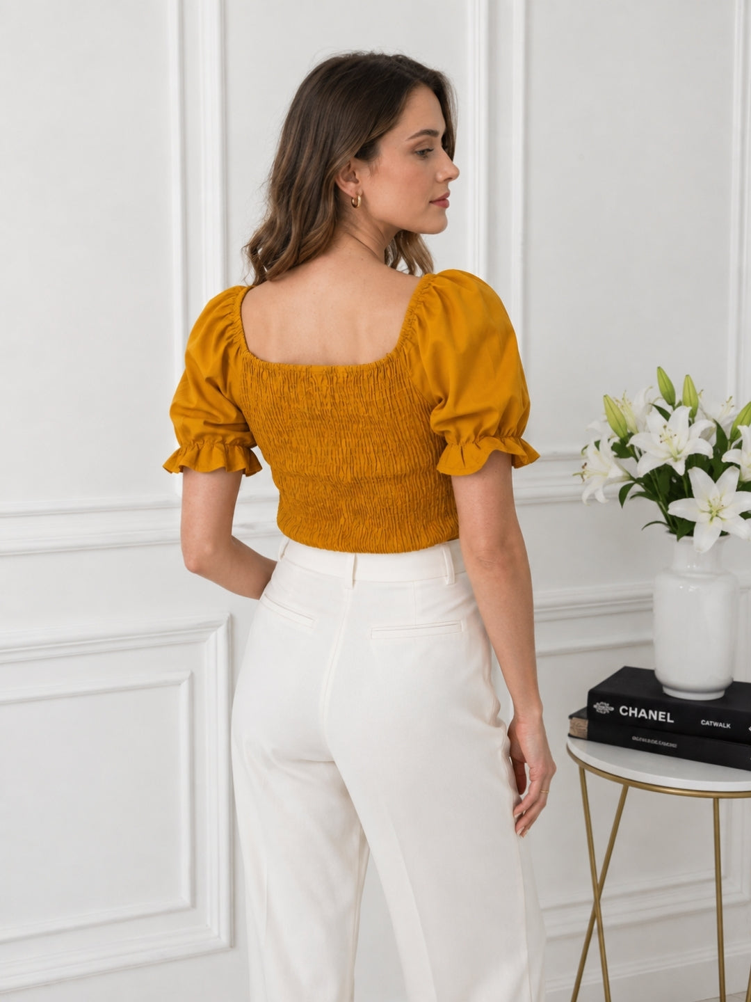 Clobug Women Square Neck Short Sleeve Crop Top