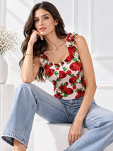 Printed White Sleeveless Top