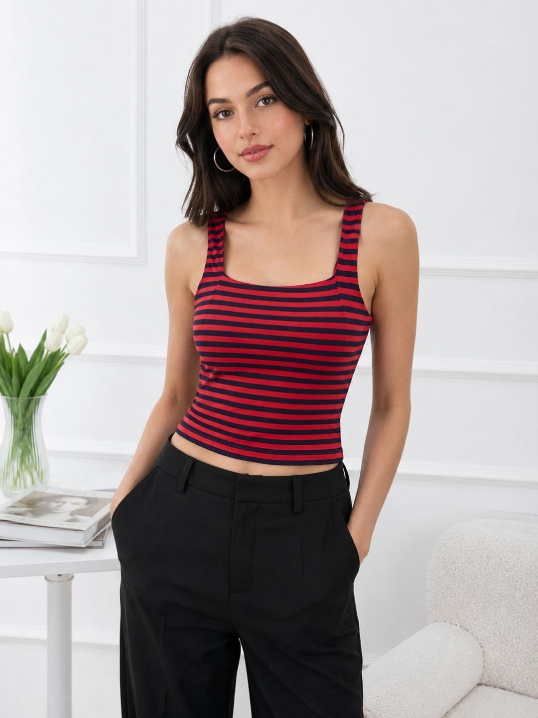 Women's Stripes Square Neck Top