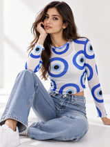 Clobug Women Full Sleeve Eye Print Top
