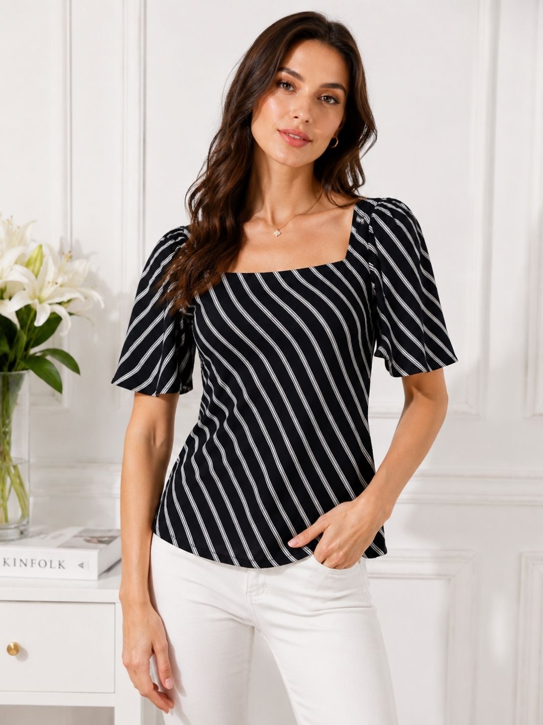 Women's Square Neck Striped Top