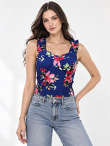Printed White Sleeveless Top