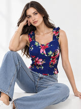Printed White Sleeveless Top