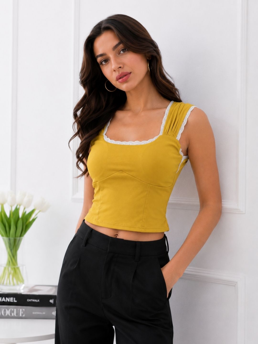 Women's Yellow Sleeveless Crop Top