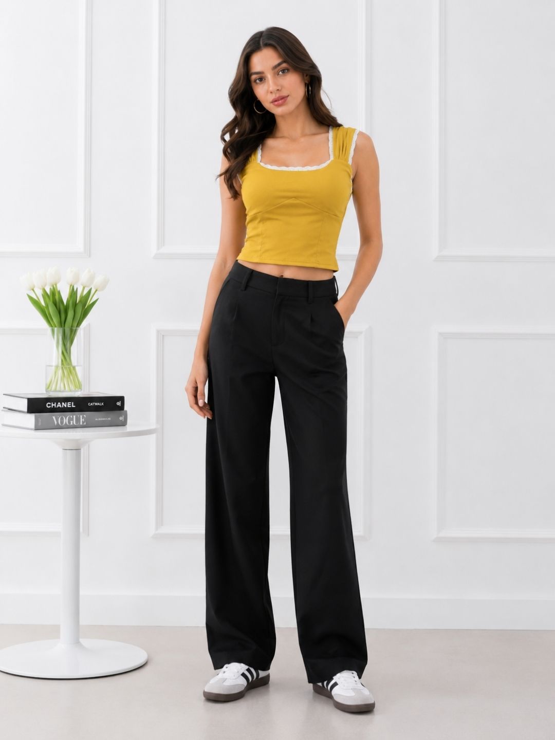 Women's Yellow Sleeveless Crop Top