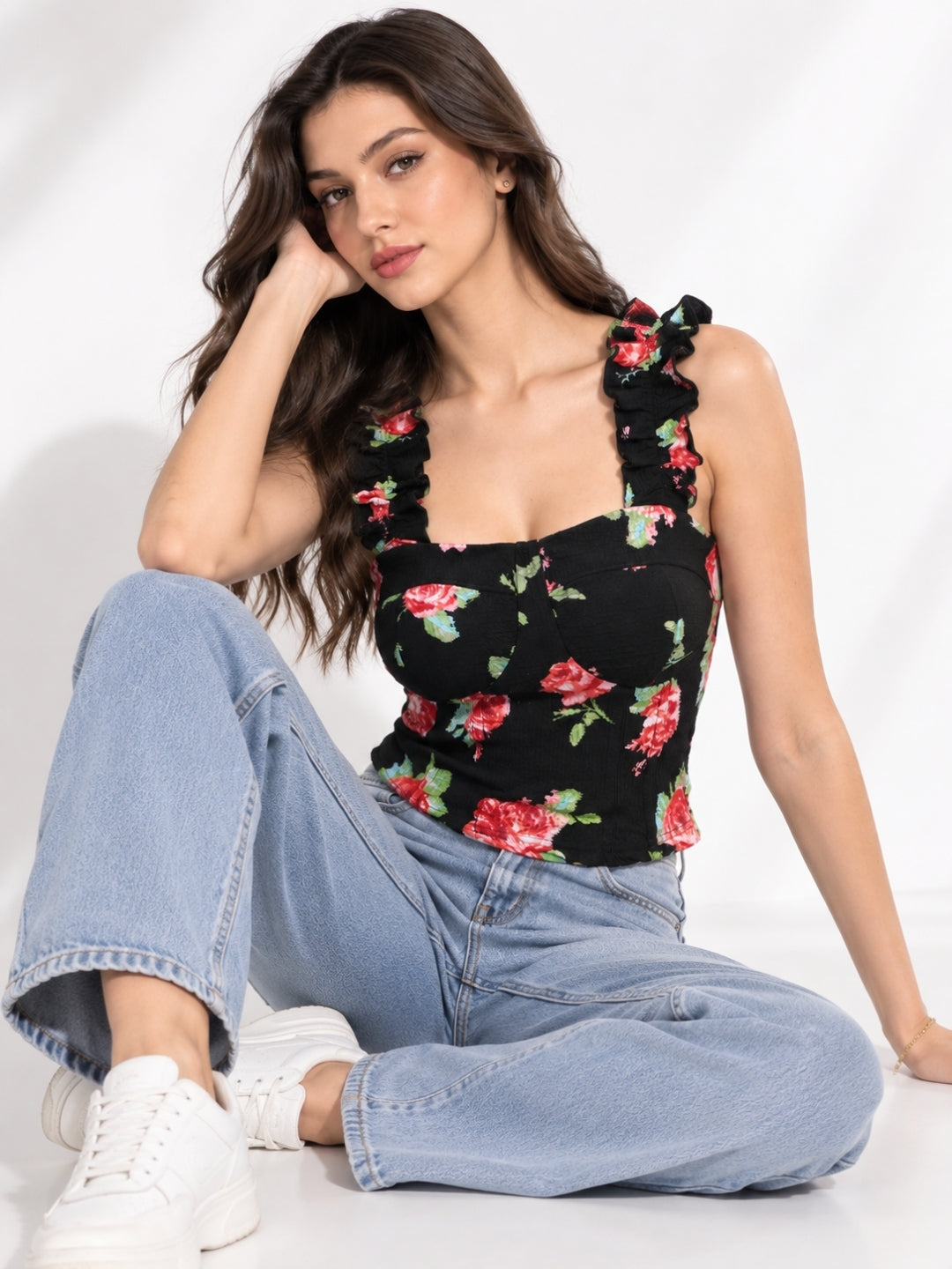Printed White Sleeveless Top