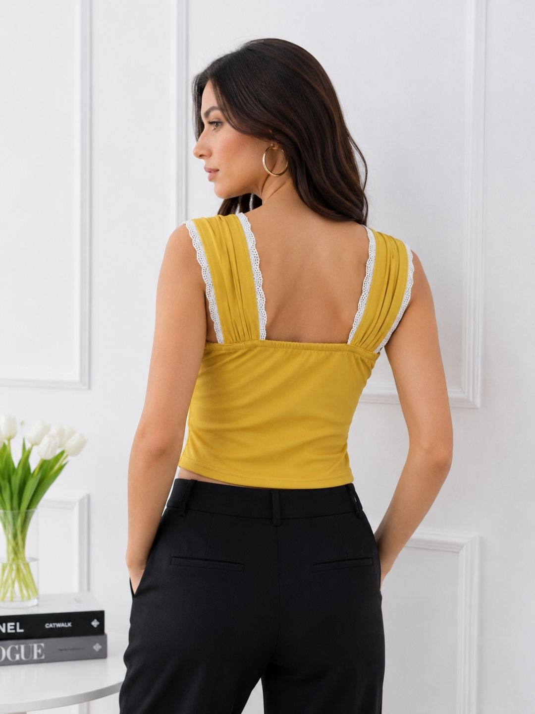 Women's Yellow Sleeveless Crop Top
