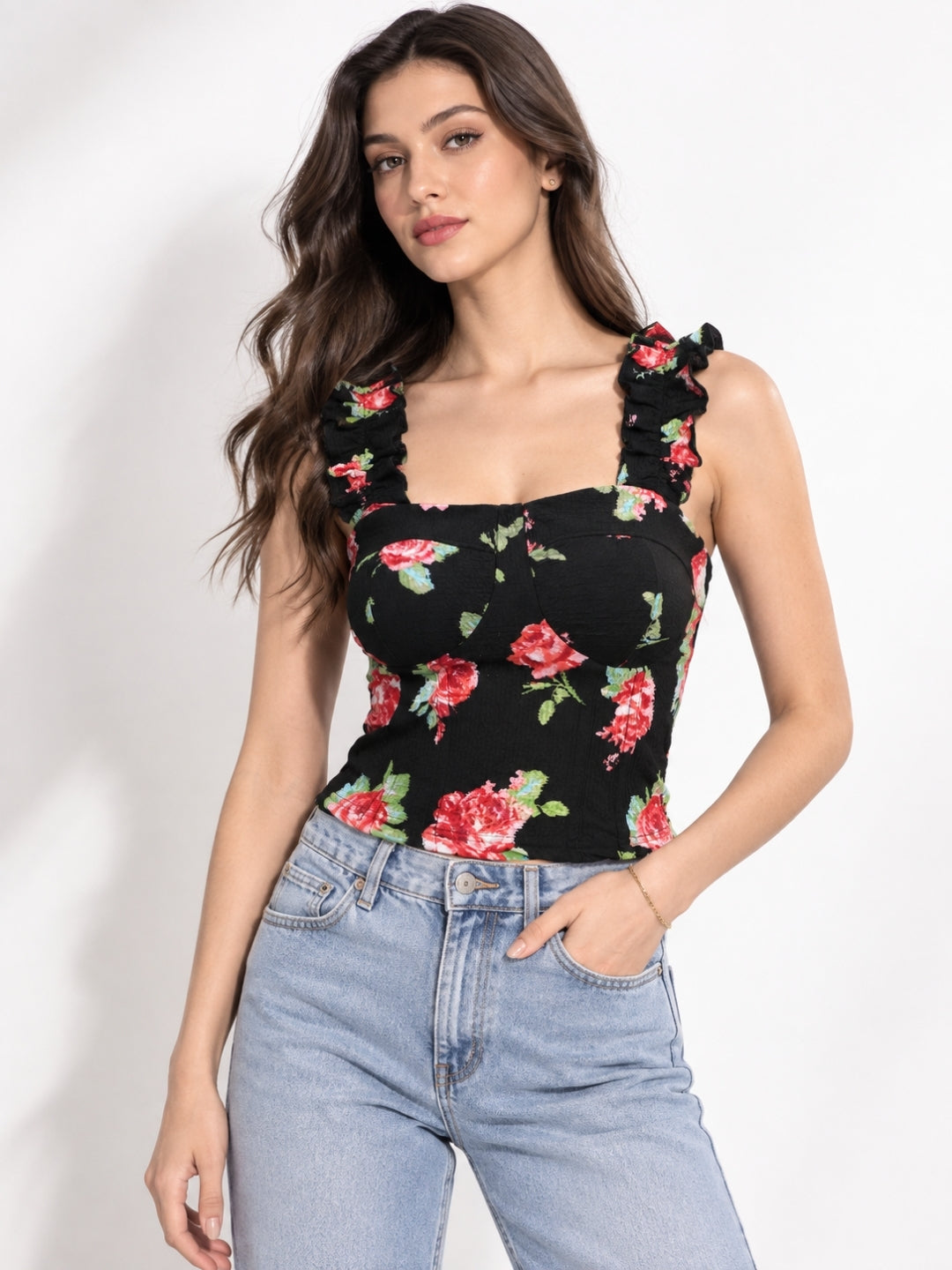 Printed White Sleeveless Top