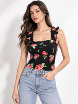 Printed White Sleeveless Top