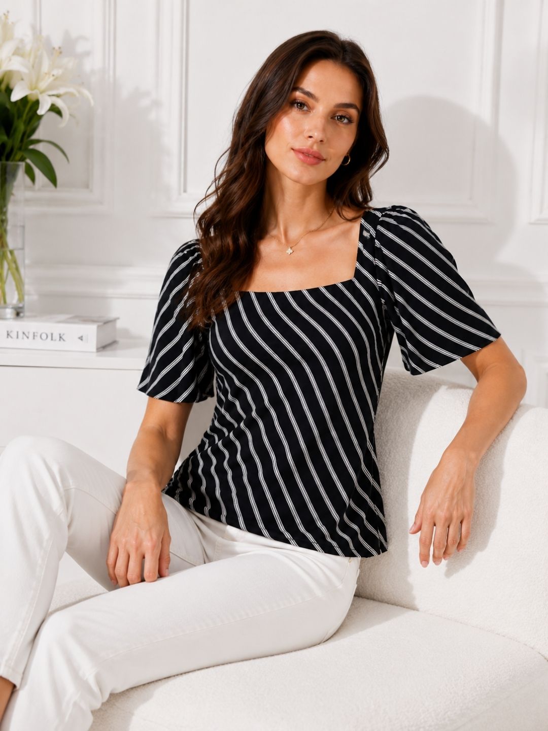 Women's Square Neck Striped Top