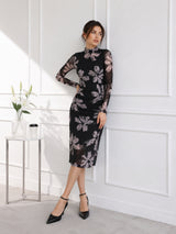 Clobug Women Printed Black Midi Dress