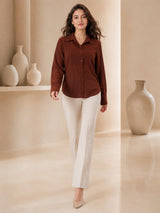 Clobug Casual  Textured Brown  Shirt With Full Sleeve