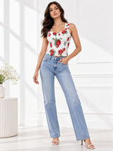 Printed White Sleeveless Top