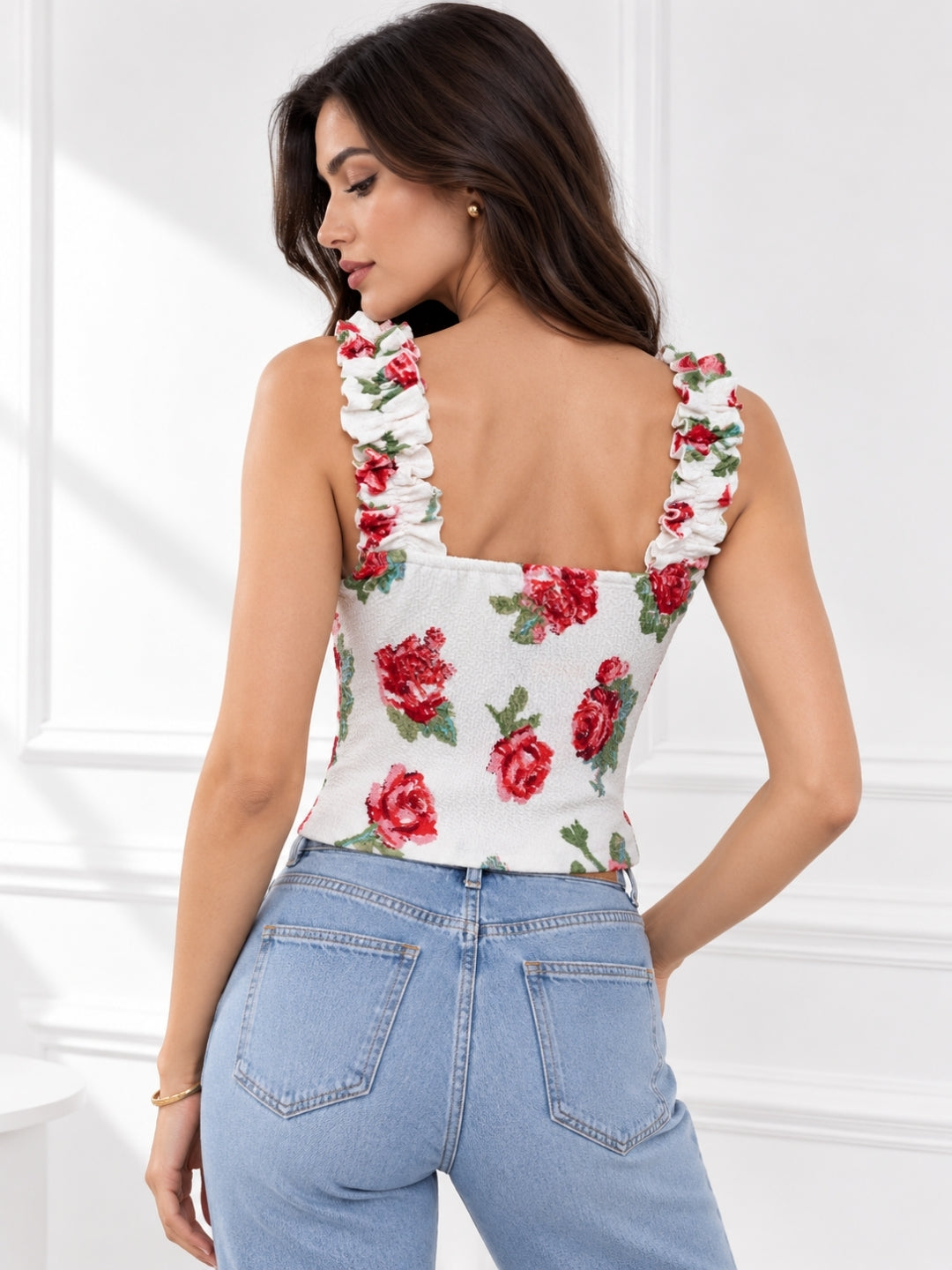 Printed White Sleeveless Top