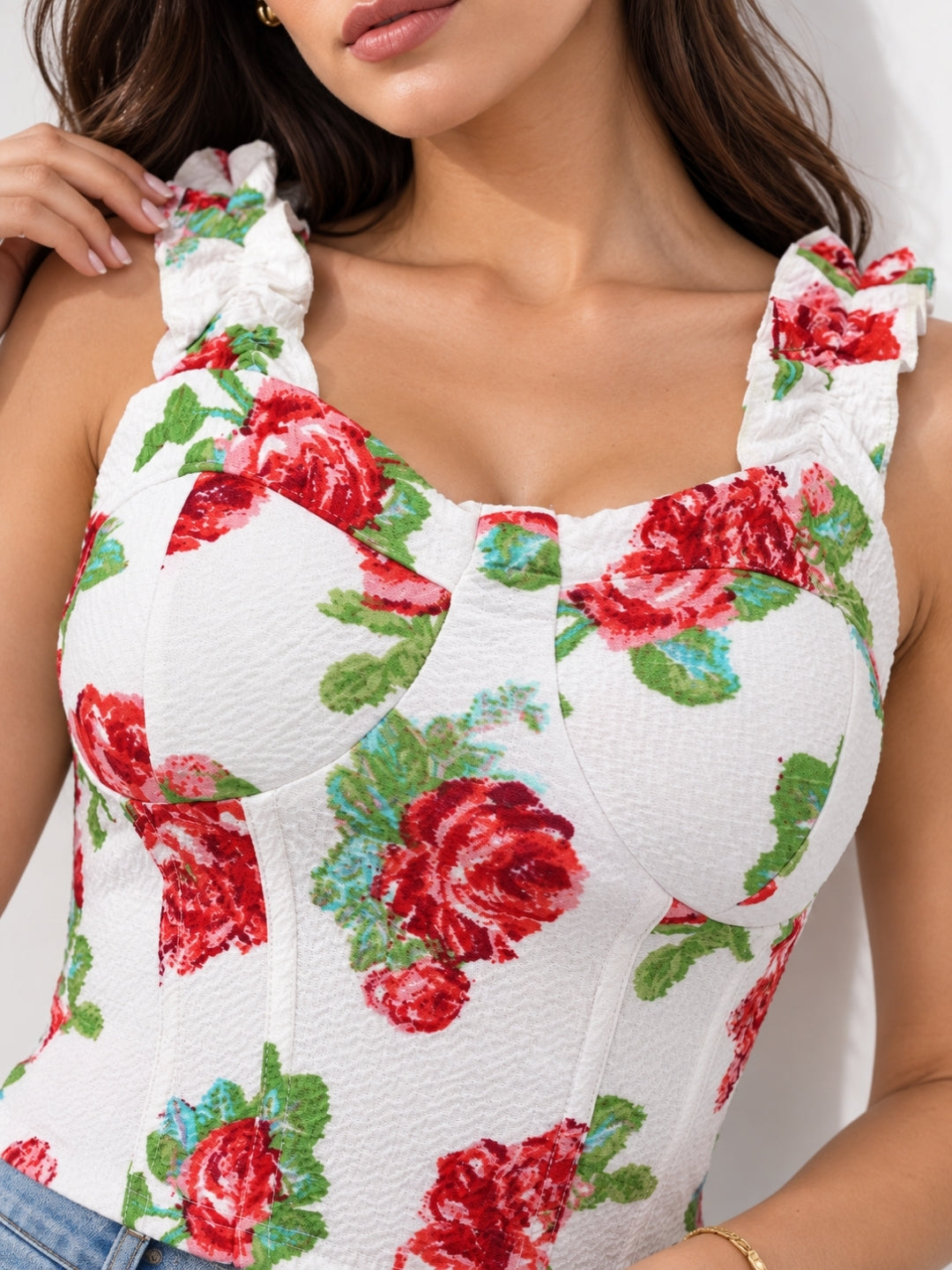 Printed White Sleeveless Top