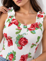 Printed White Sleeveless Top
