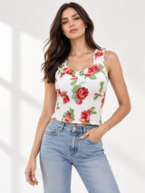 Printed White Sleeveless Top