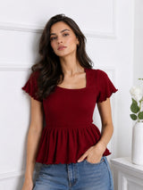 Women Square Neck Short Sleeve Top