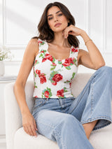 Printed White Sleeveless Top