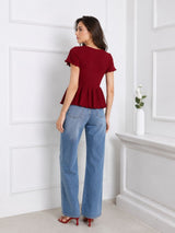 Women Square Neck Short Sleeve Top
