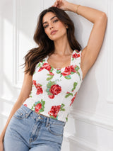 Printed White Sleeveless Top