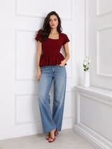 Women Square Neck Short Sleeve Top