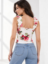 Printed White Sleeveless Top